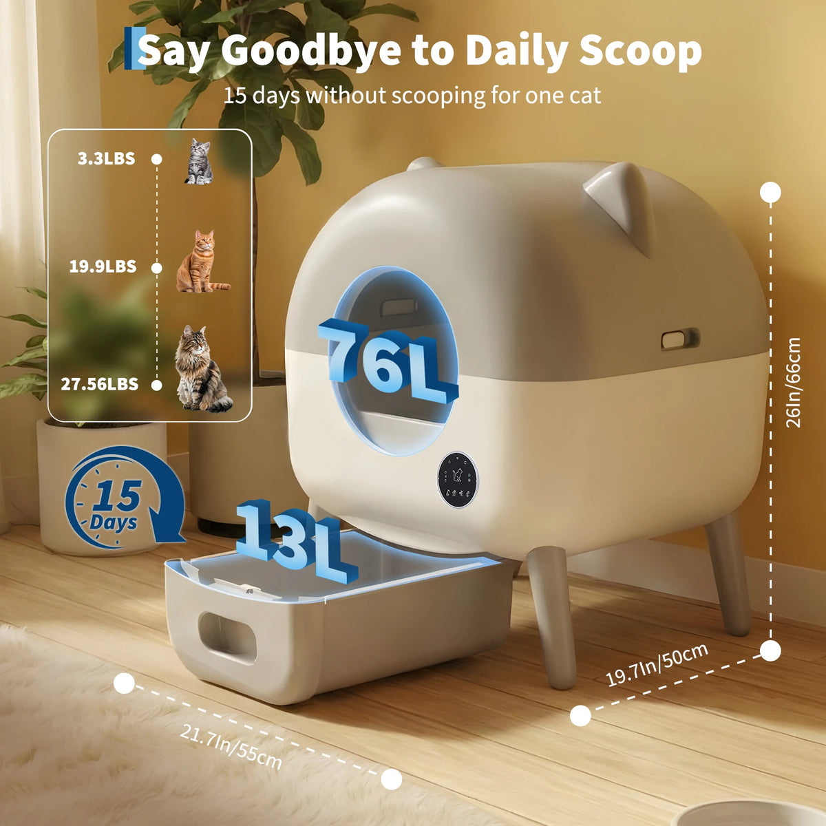 Self Cleaning Litter Box, 76L Large Capacity Automatic