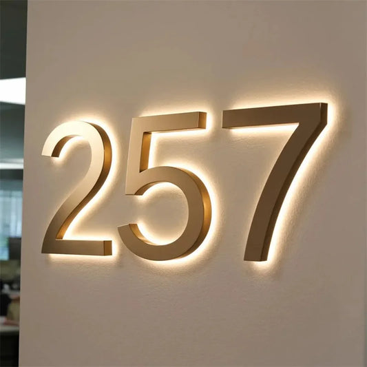 LED Modern House Numbers, Metal Backlit Door