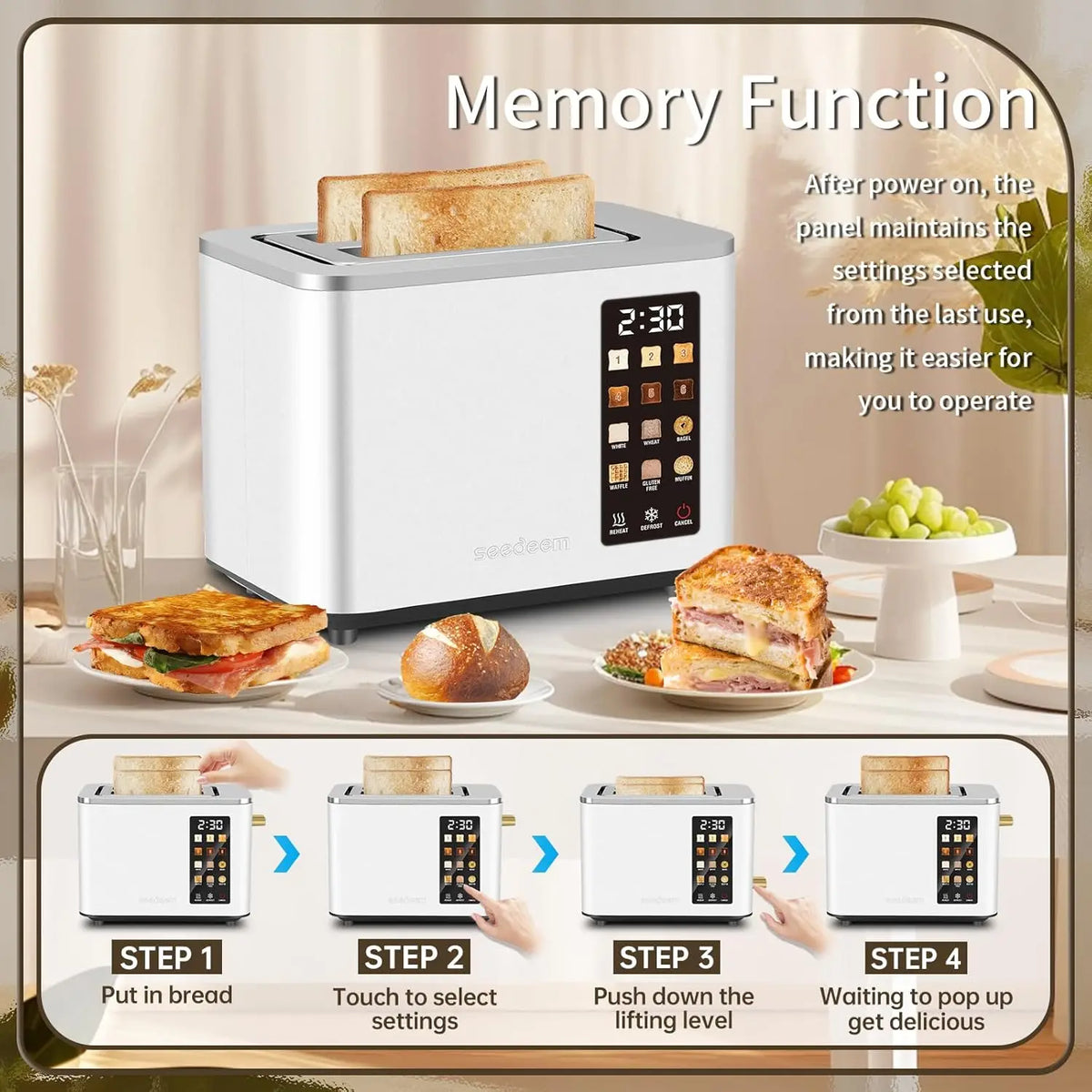 Toaster 2 Slice, Touch Control Screen, Smart