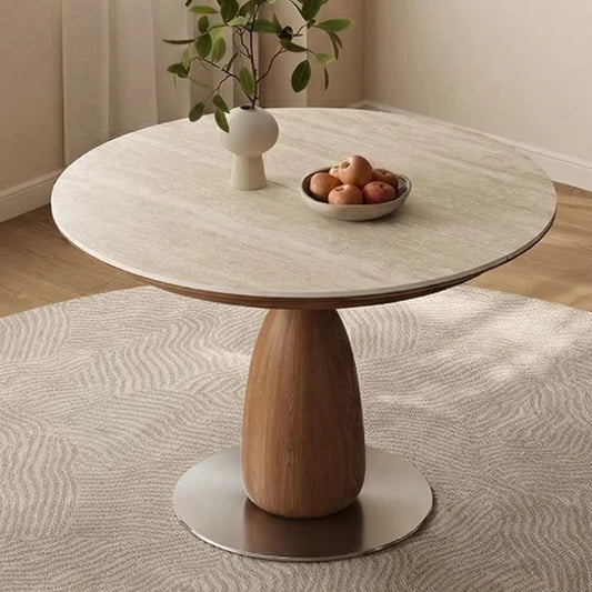 Modern luxury rock slab retractable round dining table