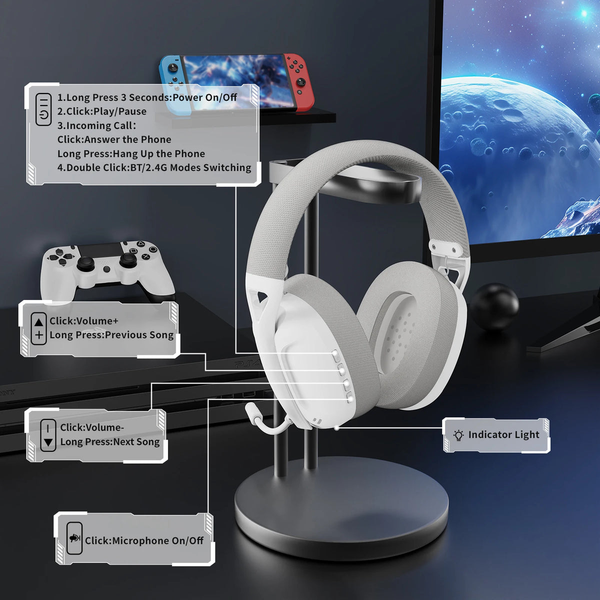 SHARK L80 Ultra-Light Tri-Mode Gaming Headset