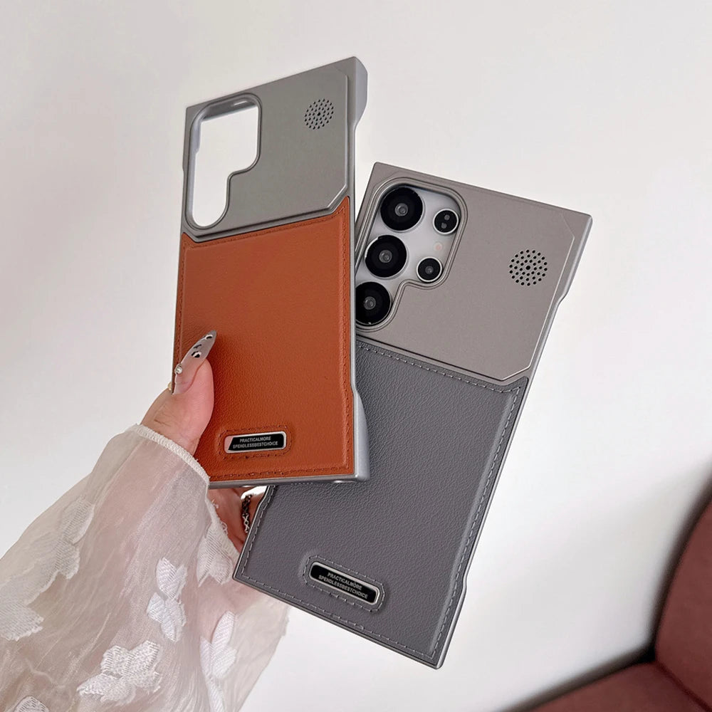 Leather Magnetic Plating Frameless Phone Case
