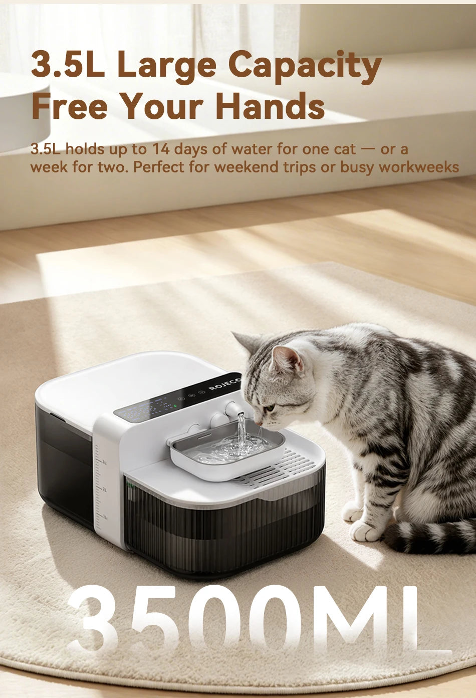 ROJECO Wireless Cat Water Fountain Smart Pet