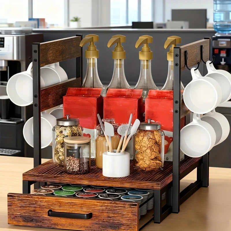 Coffee Station Organizer with Drawer, 2-Tier