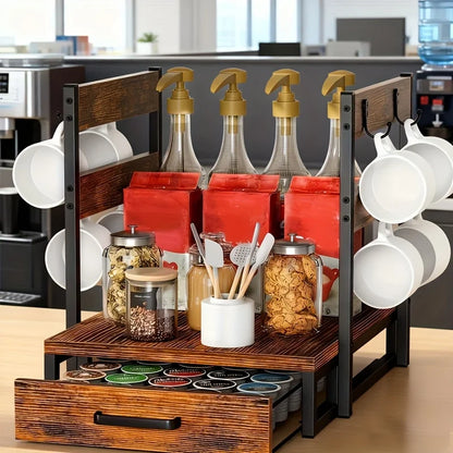 Coffee Station Organizer with Drawer, 2-Tier