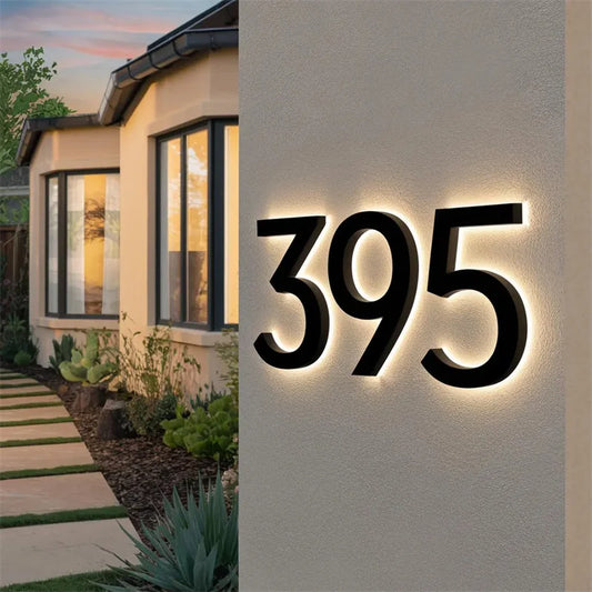 LED Modern House Numbers, Metal Backlit Door