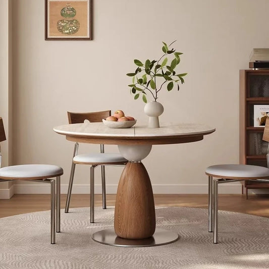 Modern luxury rock slab retractable round dining table