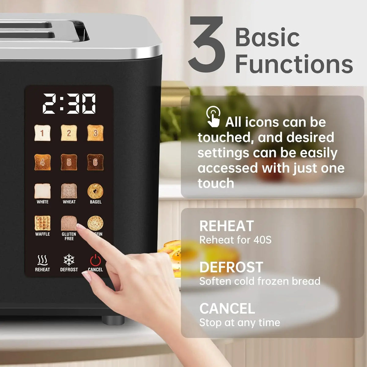 Toaster 2 Slice, Touch Control Screen, Smart