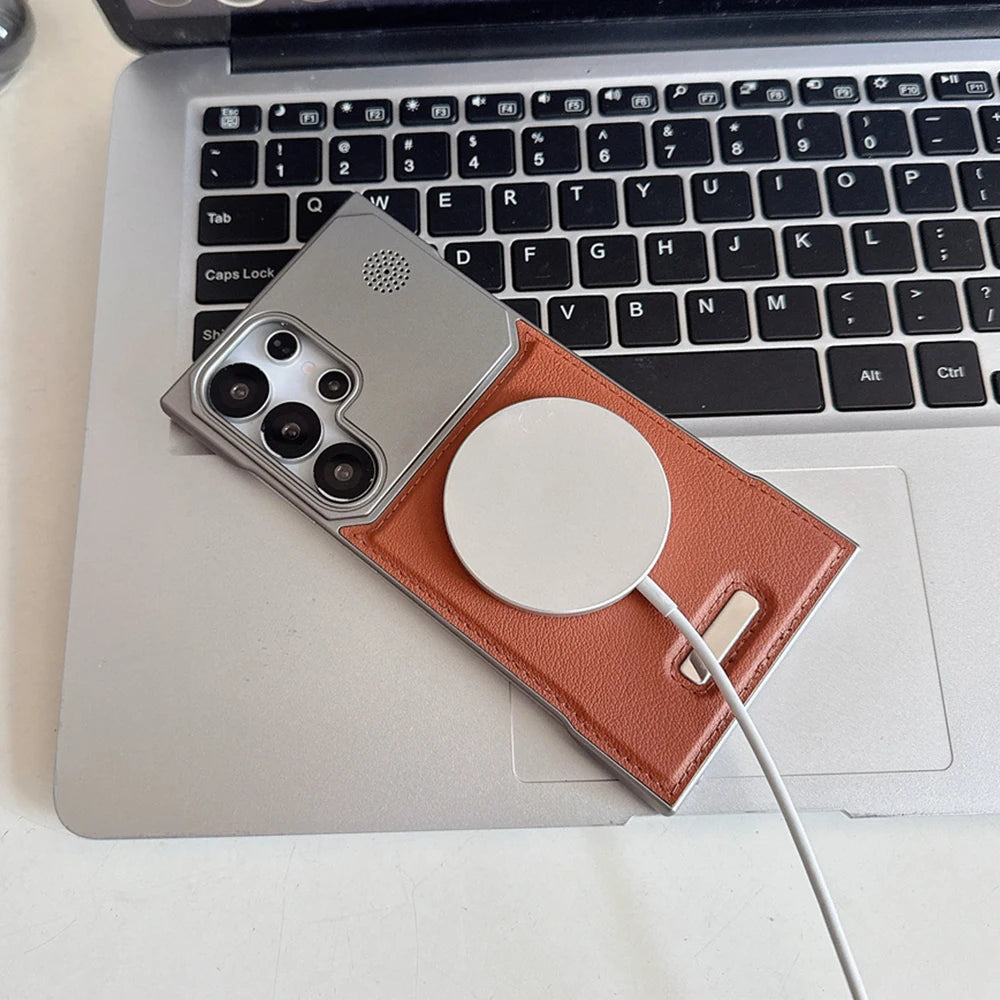 Leather Magnetic Plating Frameless Phone Case