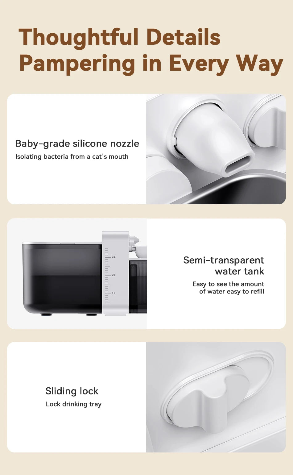 ROJECO Wireless Cat Water Fountain Smart Pet